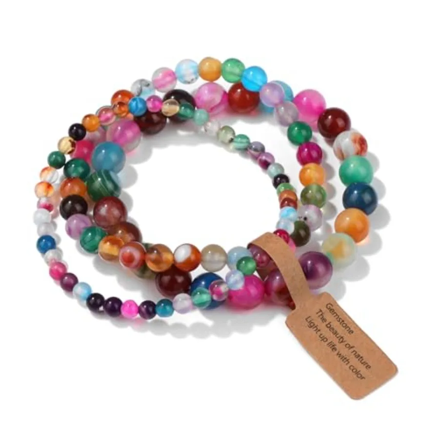 

3 PCS Healing Crystal Bracelets for Women 8mm Natural Stone Beaded Stretch Bracelet Amethyst Jewelry Gifts
