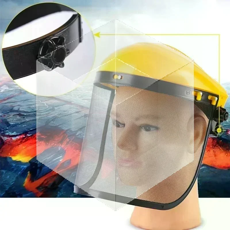 Garden Grass Trimmer Weed Wacker Safety Helmet Hat With Full Face Mesh Mask