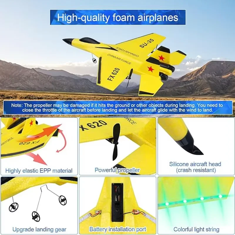 Oike RC Foam Aircraft SU35 RC Plane with LED Lights 2.4G Radio Control Glider Remote Control Fighter Glider Airplane Flying Toy