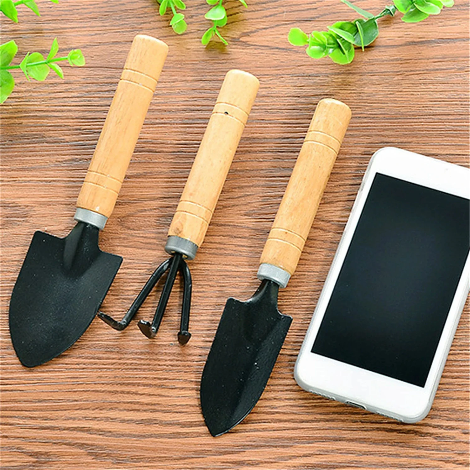 

3 Piece Set Mini Gardening Potting Tools Wooden Handle Shovel Rake Shovel Multifunctional Household Plant Bonsai