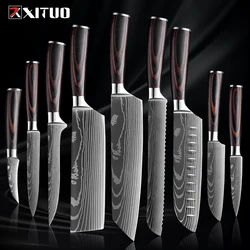 Xituo Keukenmessenset 1-9 Stuks, 7cr17mov Roestvrijstalen Scherp Koksmes Santoku Mes Fruitmes Ergonomisch Pakkawood Handvat