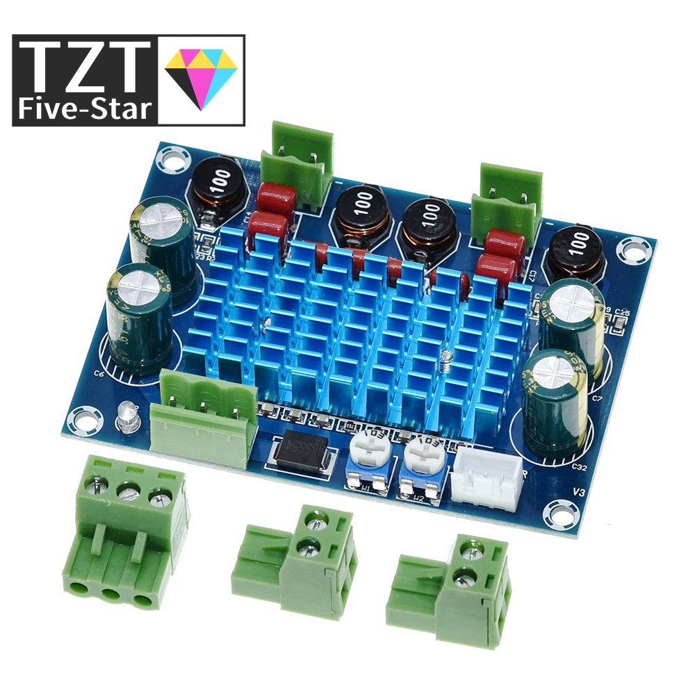 High Power Digital HIFI Power Amplifier Board 2*120W XH-M572 TPA3116D2 Chassis Dedicated Plug-in Input 5V 24V 28V output 120W