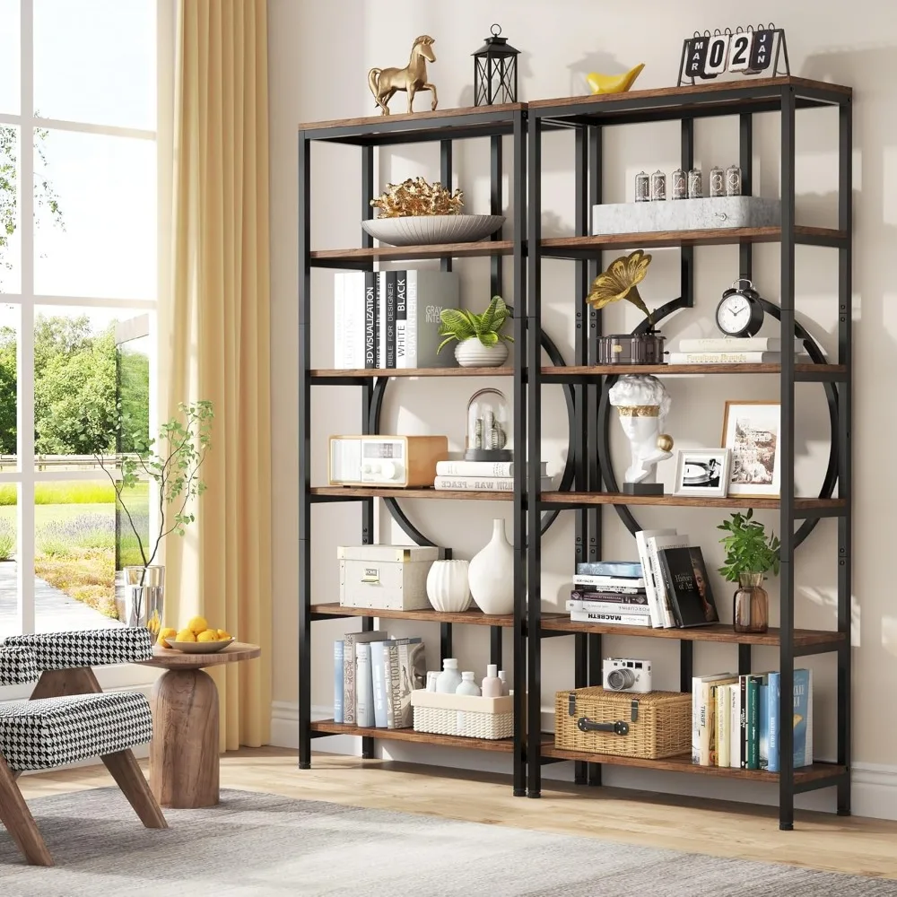 

70.9 Inch Industrial Bookshelf, 6-Tier Tall Etagere Bookcase with Open Shelves, Metal Decorative Book Shelf Storage Shelving Un