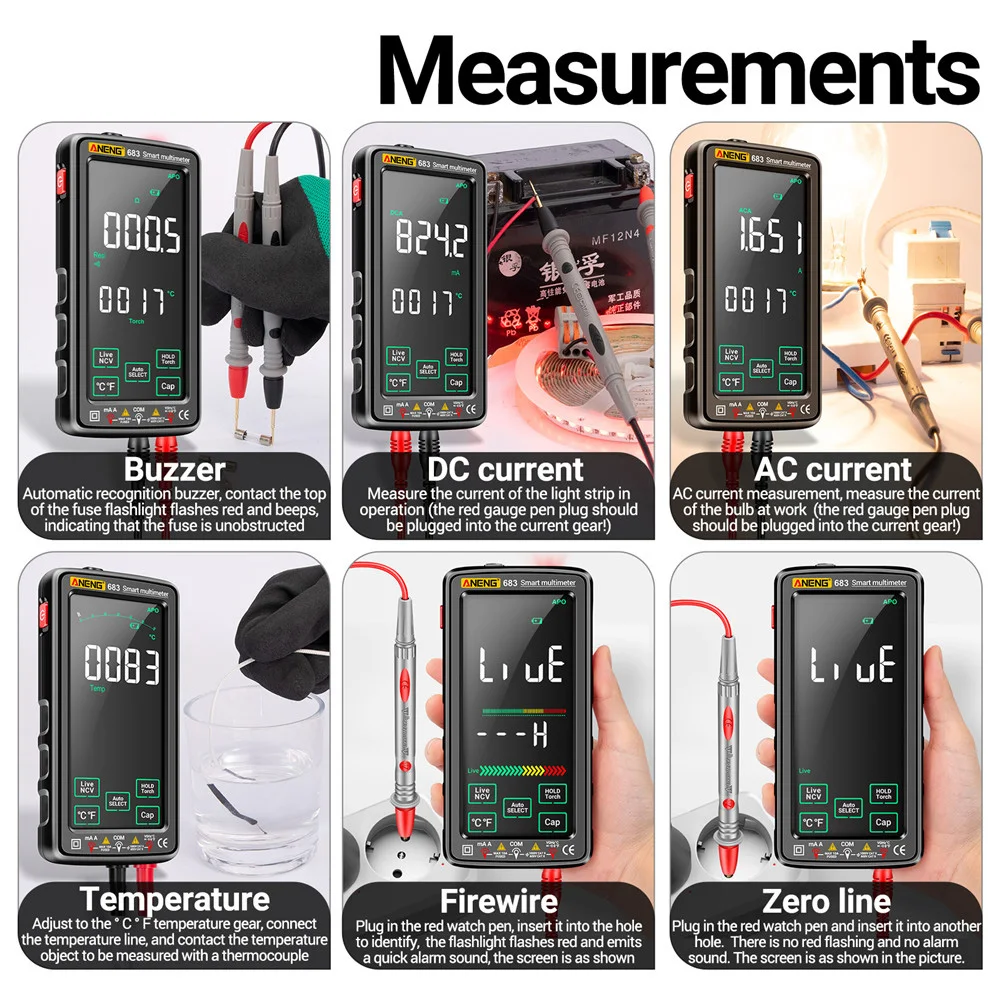 ANENG 681 682 683 Rechargeable Digital Multimeter 6000 Counts Non-contact Voltage Tester Current Meter Electric Measuring Tool