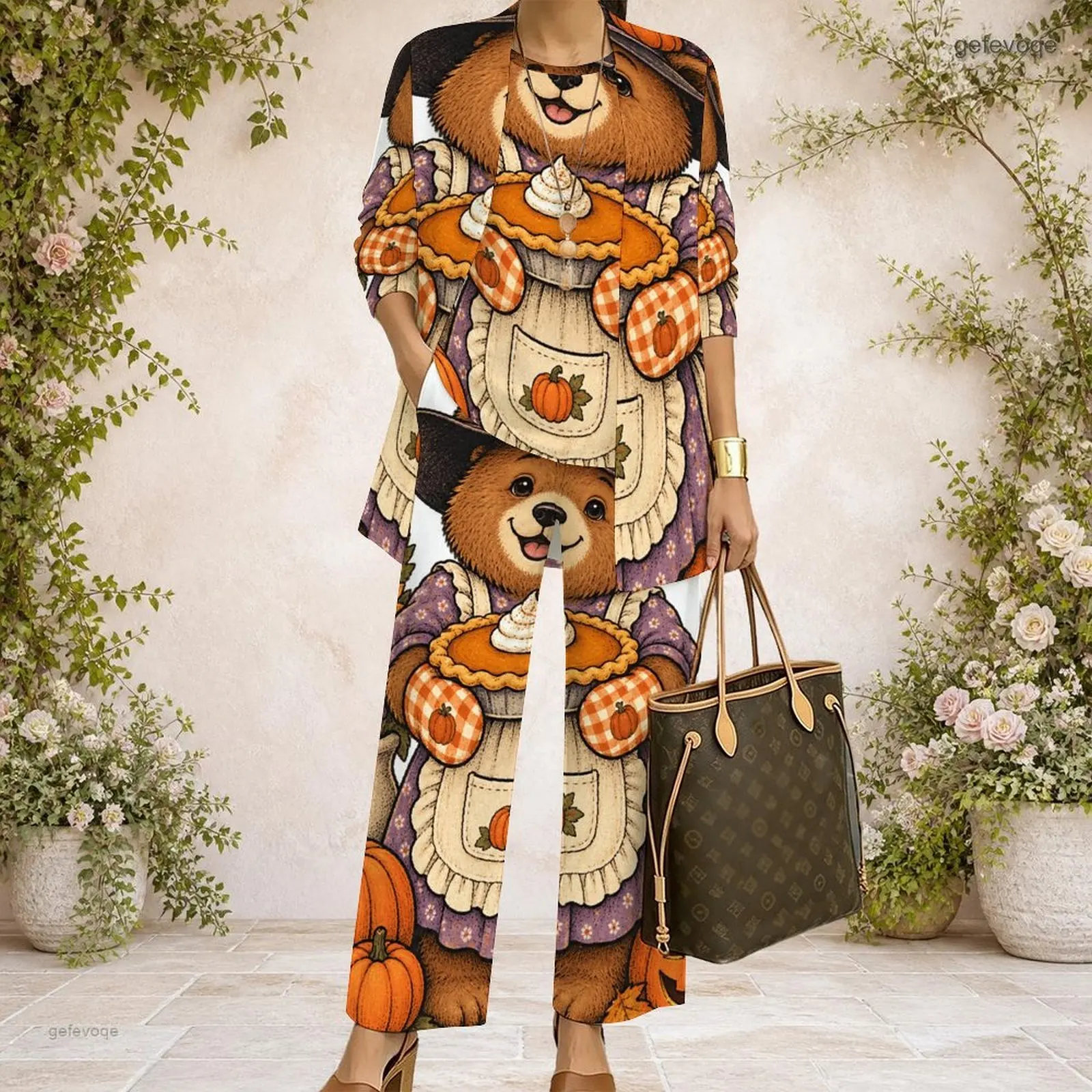 Women 3 Piece Outfit Mid Sleeve Open Cardigan With Tank Top And Wide Leg Pants Set Custom Print Ladies Casual Loungewear