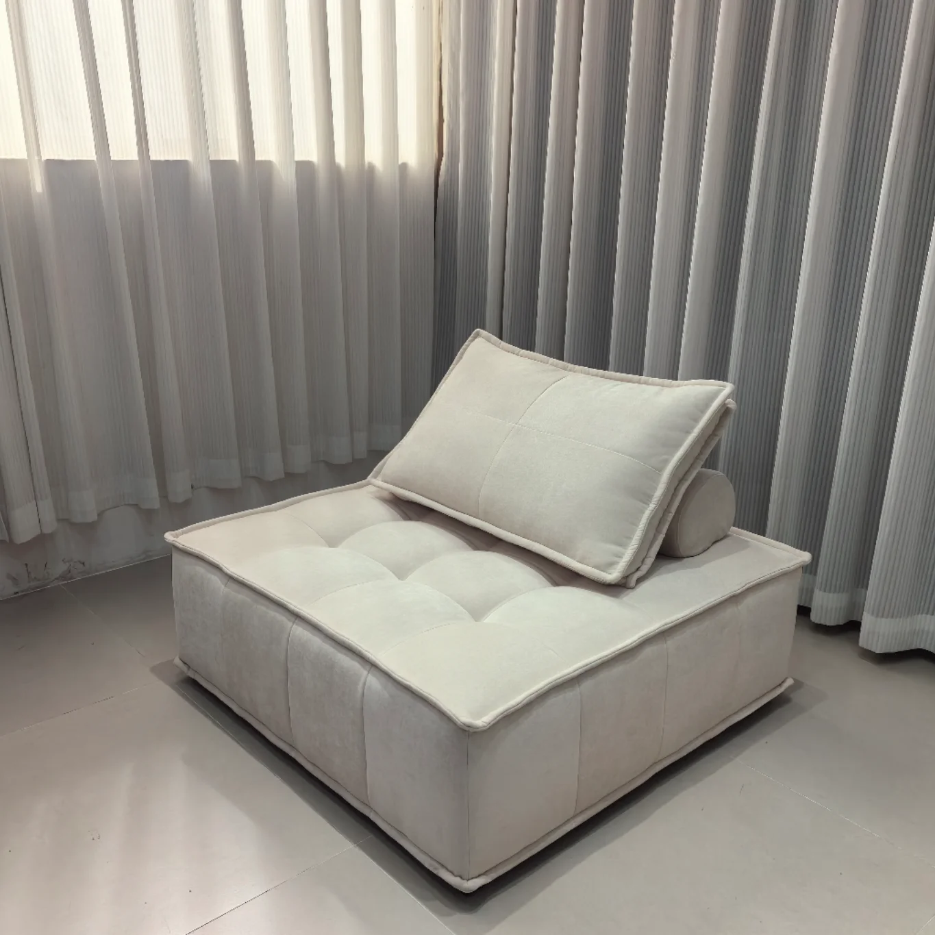 Nordic Piedmont Modern Double-Sided Red Beancurd Block Fabric Square Sofa Bed Set Mall Hotel School Living Room Apartment