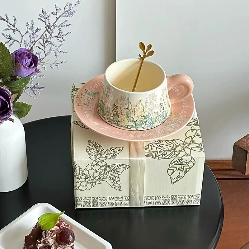 

260ml Coffee Cup and Dish Set, Exquisite Ceramic Afternoon Tea Cup for Girls, The Best Gift To Give
