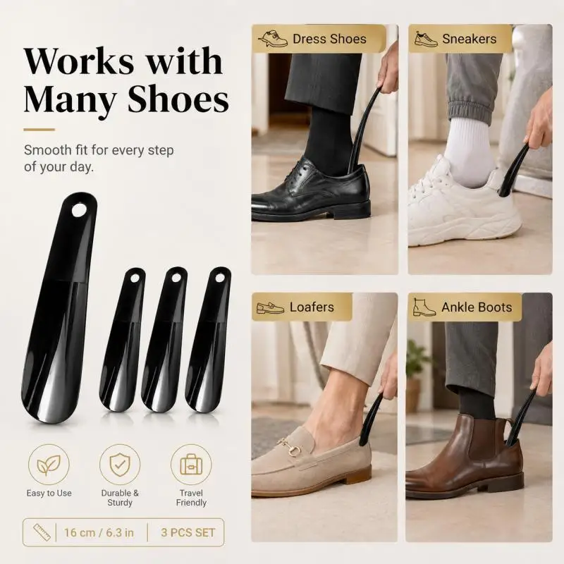 Compact Shoe Horn Set - Durable Plastic, 16cm, Ideal for Travel & Home Use image 5