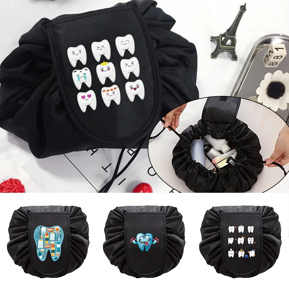 Cosmetic Storage Bag Lady Travel Portable Teeth Printed Travel Storage Bag Toiletry Organizer Tool Round Dustproof Cover Storage