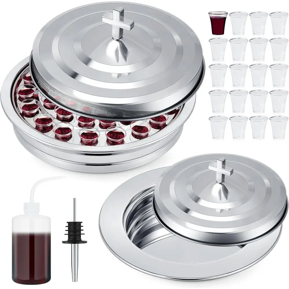 

Набор из 3 серебряных подносов для причастия с крышками, тарелками и чашами для использования в церкви