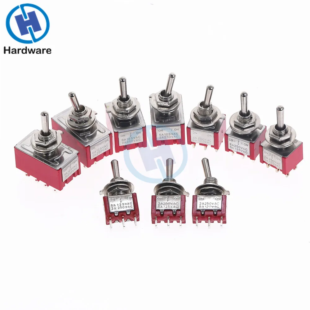 10Pcs Miniature Toggle Switch Red Mts-102 MTS-101 MTS-202 MTS-303 MTS-402 250V 2A 125V 5A