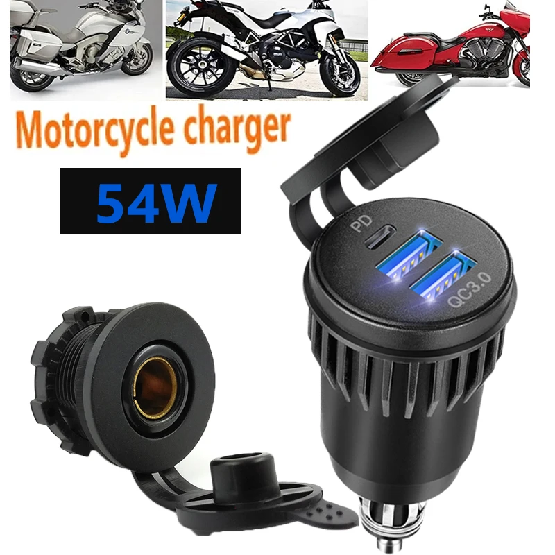 

Din socket Universal Waterproof PD motorcycle usb charger 54W QC3.0 USB Type C PD Fast Charger Power Adapter set