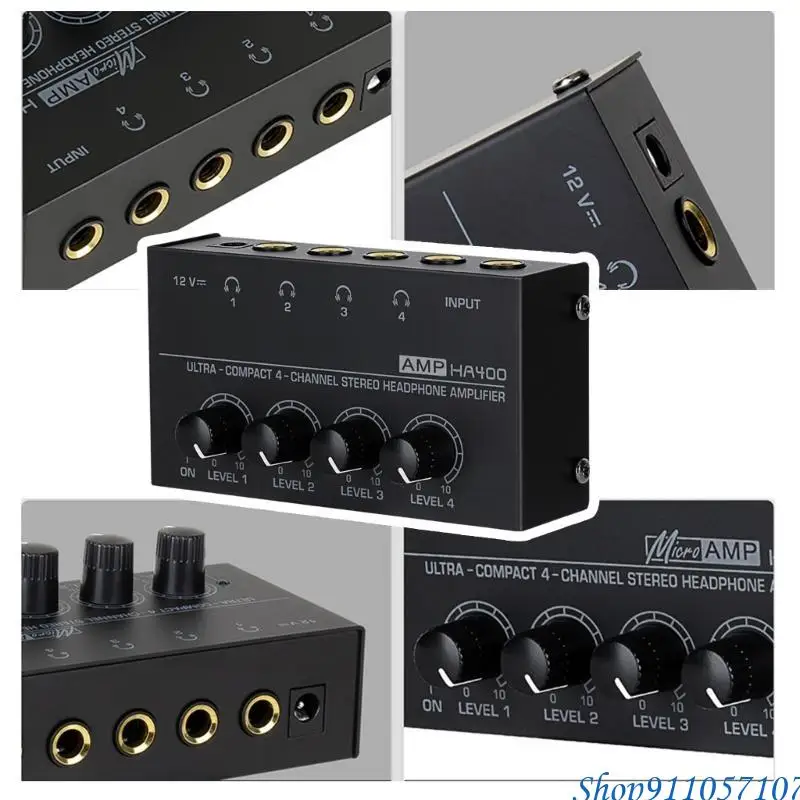 เครื่องขยายเสียงหูฟัง 203B 4 ช่องที่มีฟังก์ชั่นปิดเสียงและเอฟเฟกต์เอฟเฟกต์