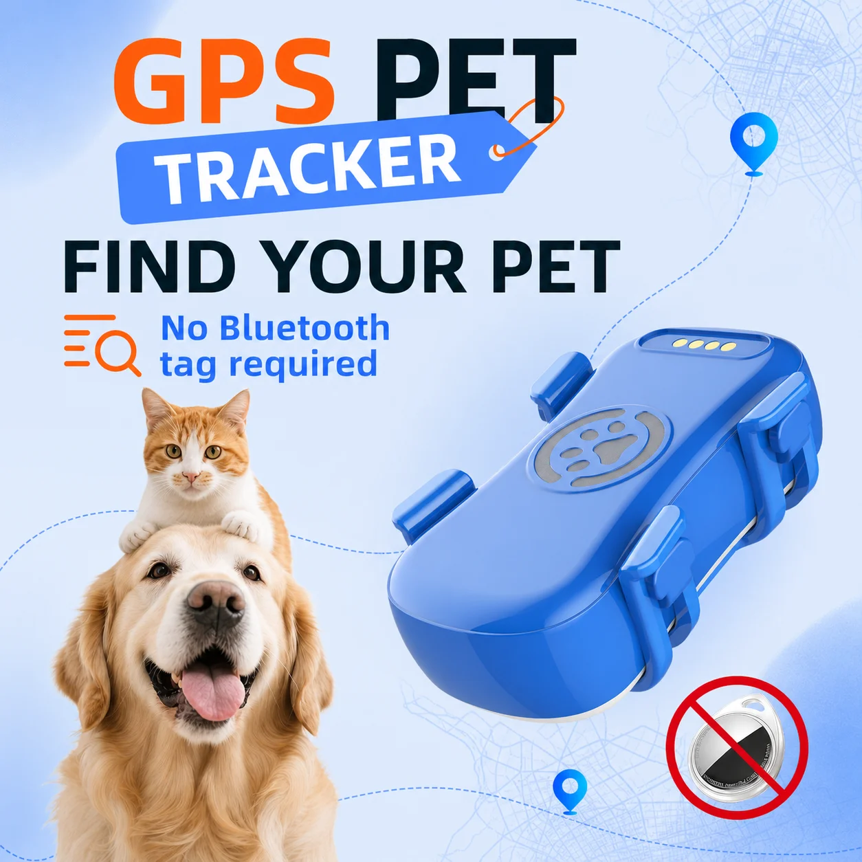 Pet GPS Tracker Real-time Location Tracking, Unlimited Range, Waterproof Design,Smart Activity Monitor, Built-in SIM Card