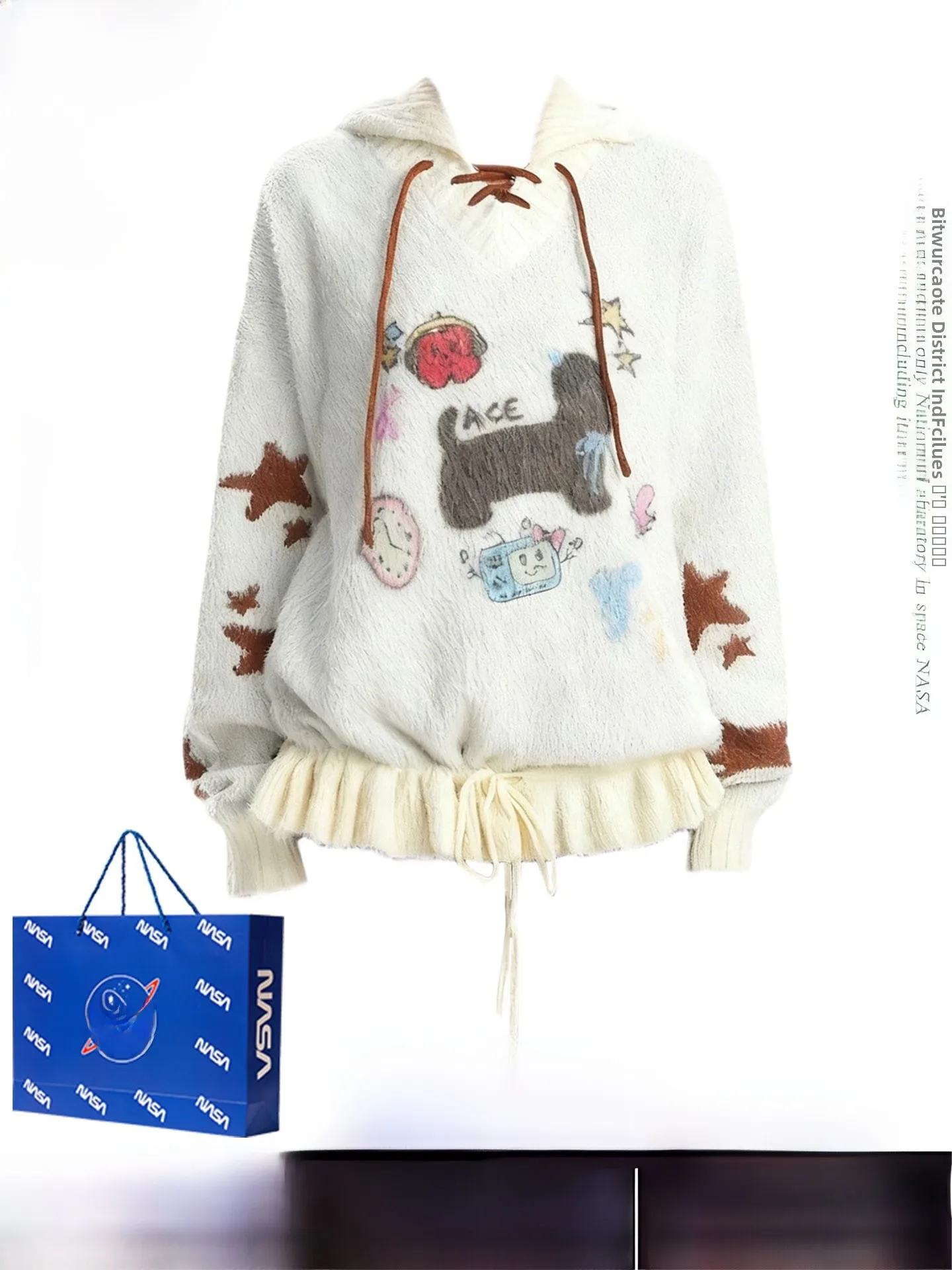 

Retro American Sweet Star Doggie Knitwear Women's Autumn Winter Sle Lazy Belted Warm Sweater Coat for Girls Polyester Fiber