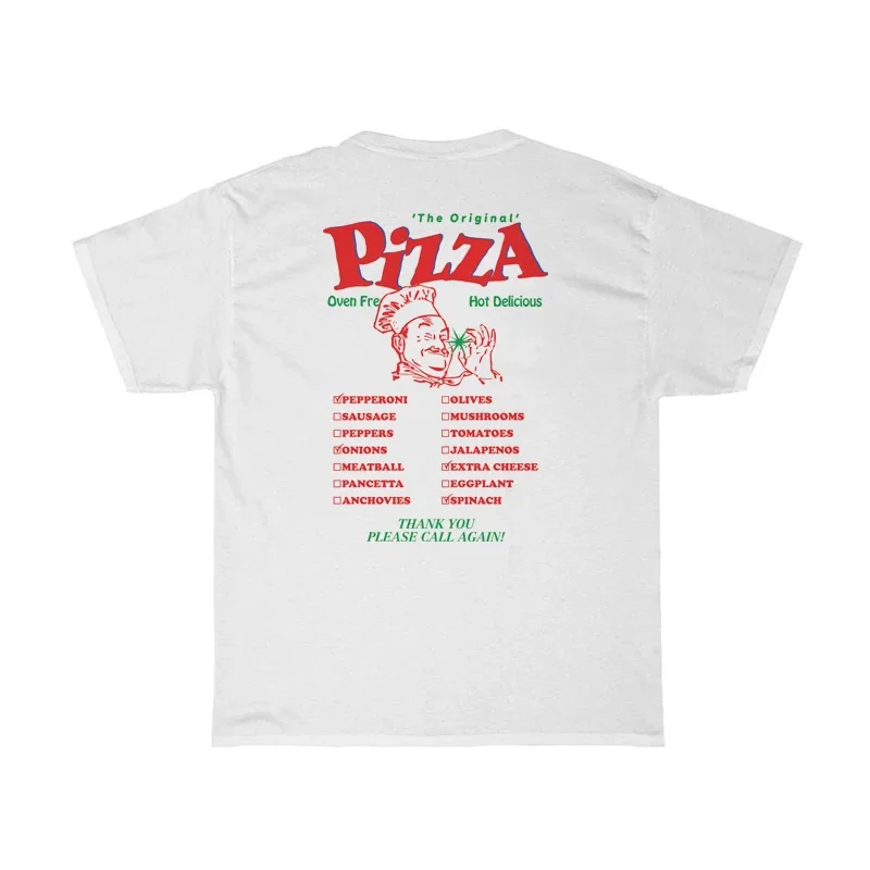 Women Retro Funny Pizza T-Shirts Loose Back Print Streetwear Graphic Tops Cute Food T Shirt Unisex Vintage Grunge Tees Clothes