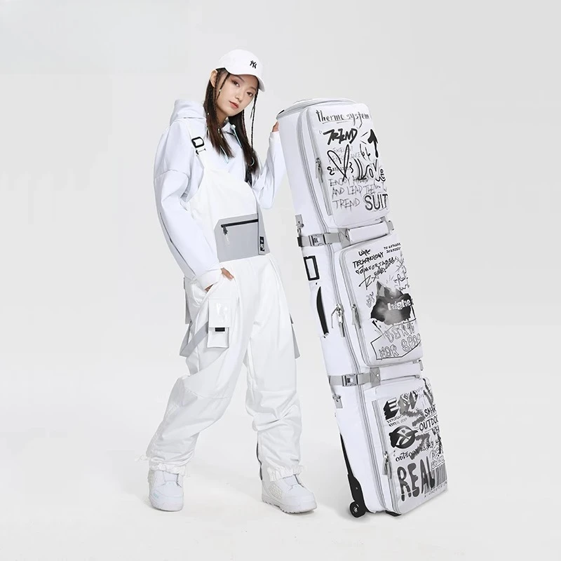Wheeled Snowboard Bag Large Capacity Organizer Dry Wet Sports Bag Telescopic Bag Quiet Single Double Ski Gear Ski Gear