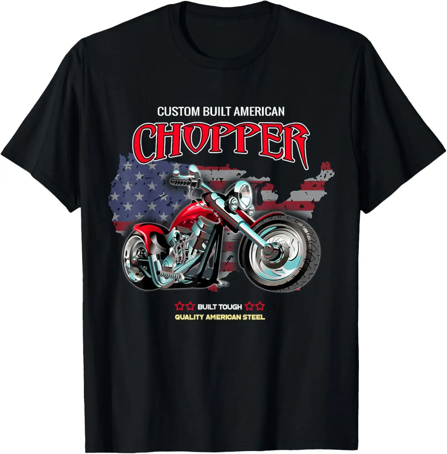 

American Red Chopper Motorcycle Custom Built USA Steel T-Shirt Motorcycle