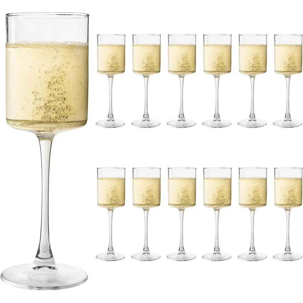 

10 Oz Square Champagne Lute Glasses Set of 12, Long Stem Wine Glasses for Weddings, Anniversaries, Housewarming, and Parties