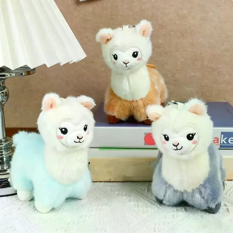 Fluffy Alpaca Puppy Plush Keychain Soft Touch Material Cute Bow Backpack Pendant Gift Kids Pet Lovers