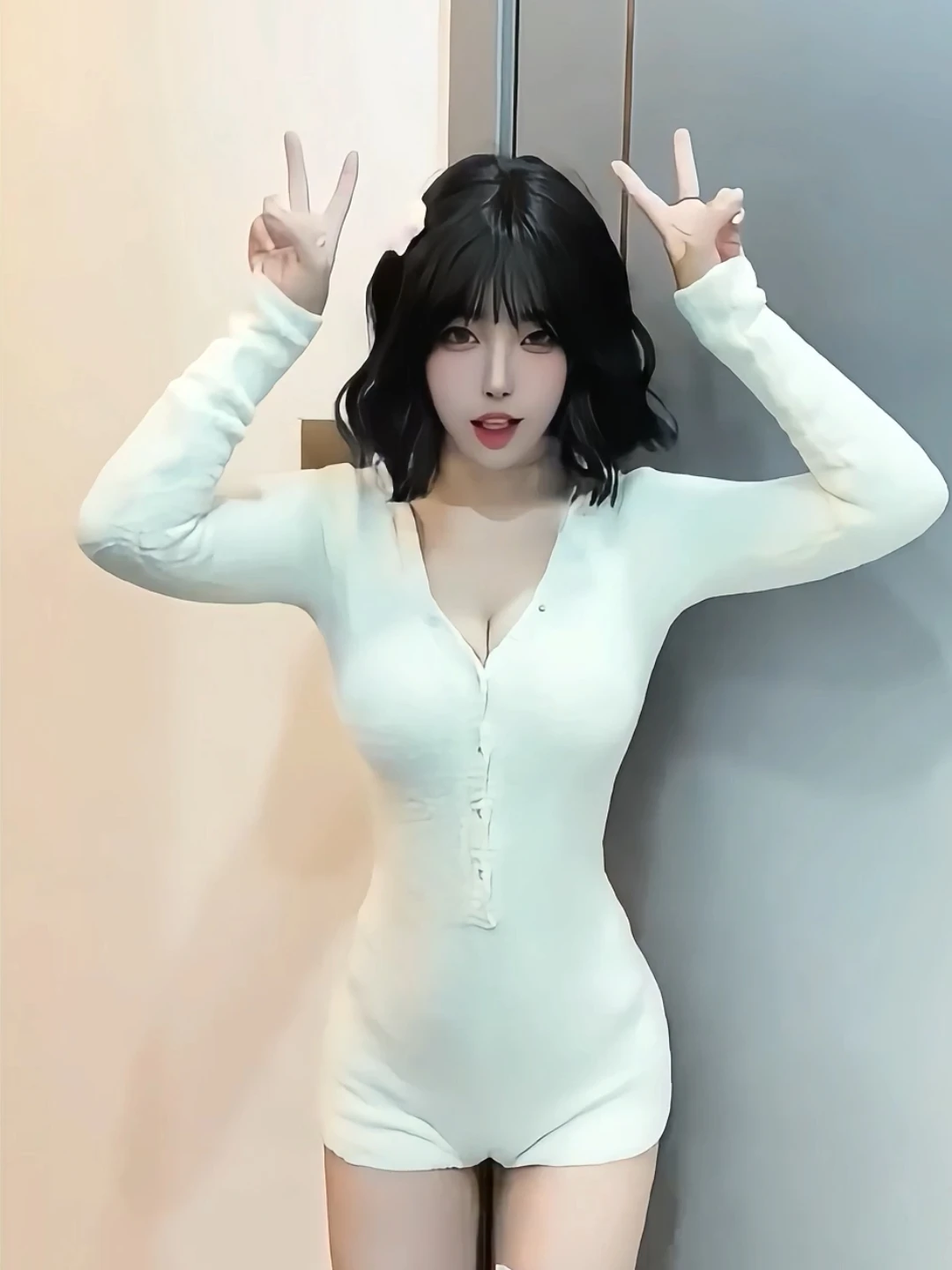 

Sexy Retro Spicy Girl White V-ne Long Sve Bodysuit Winter Pure Desire Body a ortie Bodysuit Women's Clothing