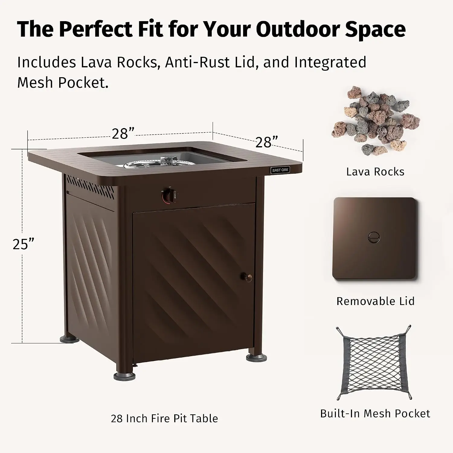 28Inch Propane Fire Pit Table, 52,000 BTU