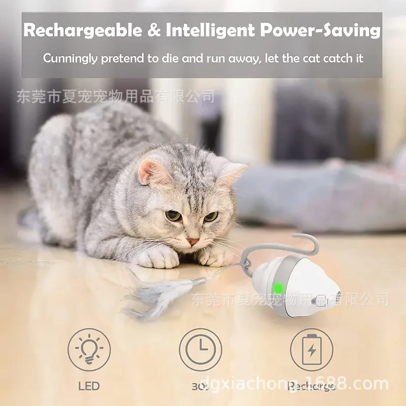 360° rolling mouse toy automatic feather tease