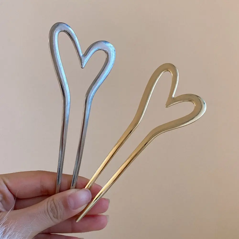 Simple Alloy U-รูปผมเครื่องมือทรงผม Headwear โลหะ Hairpin สไตล์เครื่องมืออุปกรณ์เสริมผม Love Heart Hair Stick Party