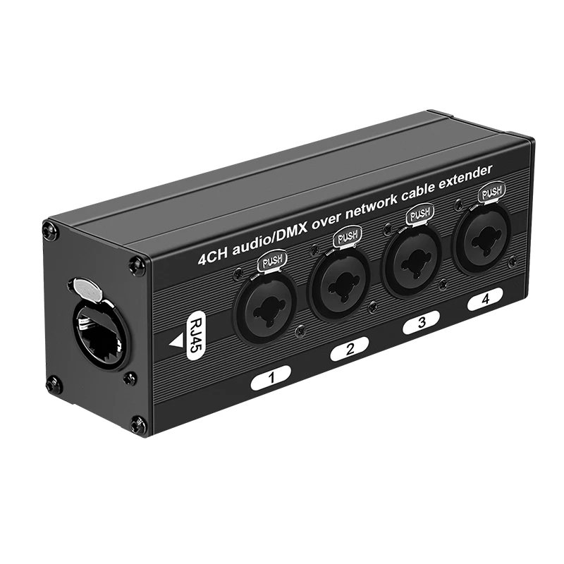 All-in-One 4 Channel Audio & DMX Extender Over Cat5e Cat6, XLR to RJ45 for Stage, Live Show & Studio