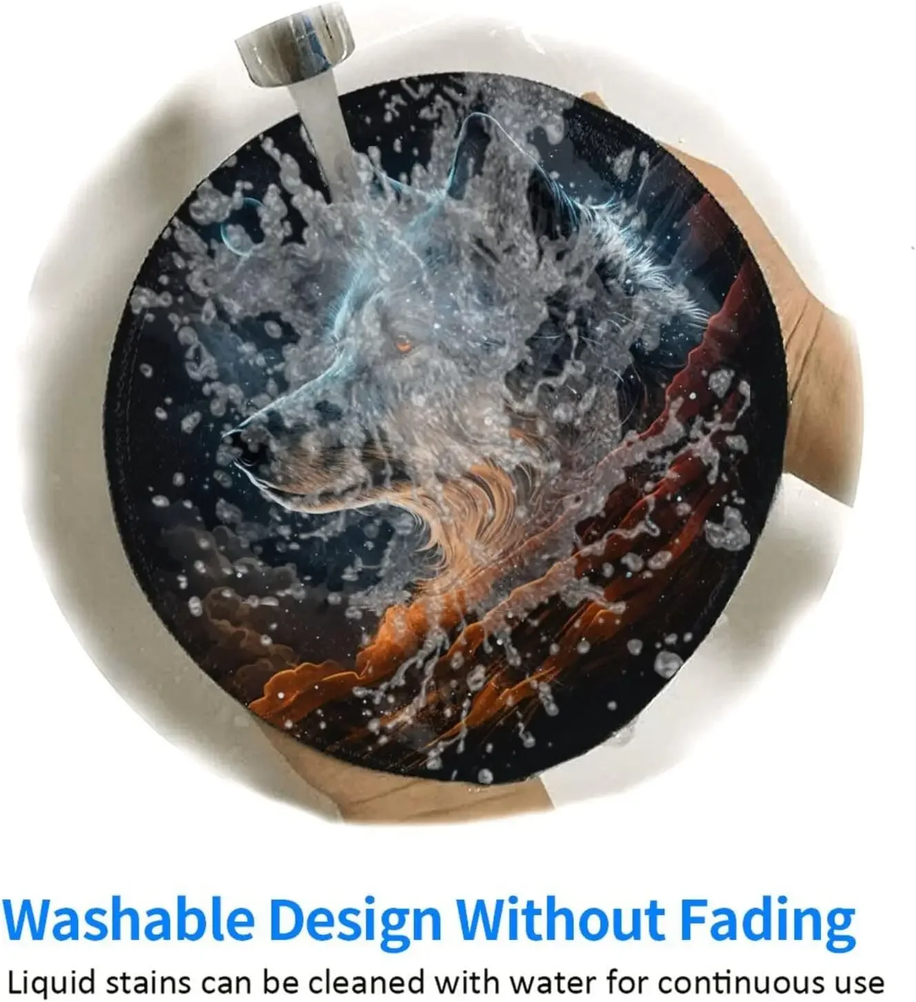 حصيرة ماوس فنية على شكل سماء نجمية وولف يونيفرس مع قاعدة مطاطية غير قابلة للانزلاق لوحة ماوس مستديرة لطيفة لمكتب الكمبيوتر المحمول مقاس 7.8 × 7.8 بوصة