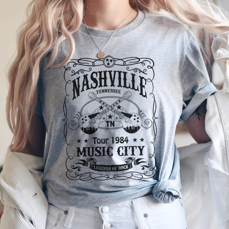 Women Nashville Guitar Graphic Tshirt Vintage Tennessee Country Music T Shirt Loose Rock T-shirt Ladies Western Boho Top Clothes