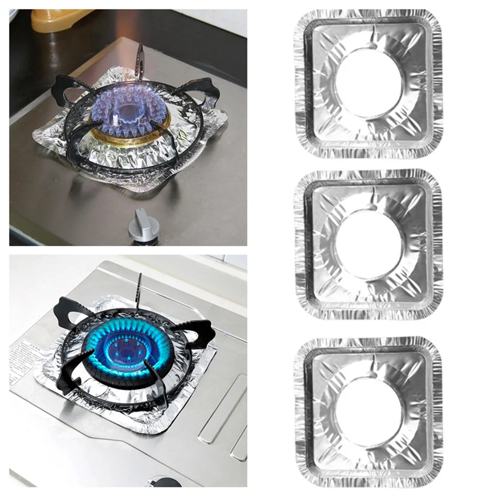 

30 Pcs Aluminum Foil Stove Liners Oil Proof Heat Resistance Gas Oven Covers Burner Protectors Clean Kitchen Accessories