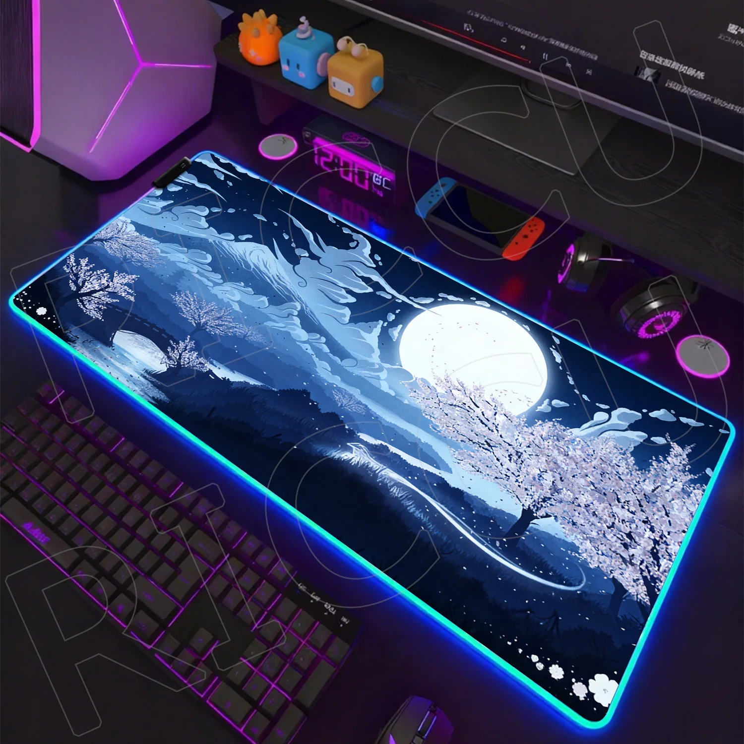 

RGB XXL HD Print Cherry Blossoms Sunset Sakura Mouse pad Rug cartoon MousePad Table Mats Computer Non-slip Carpet LED Desk Mat