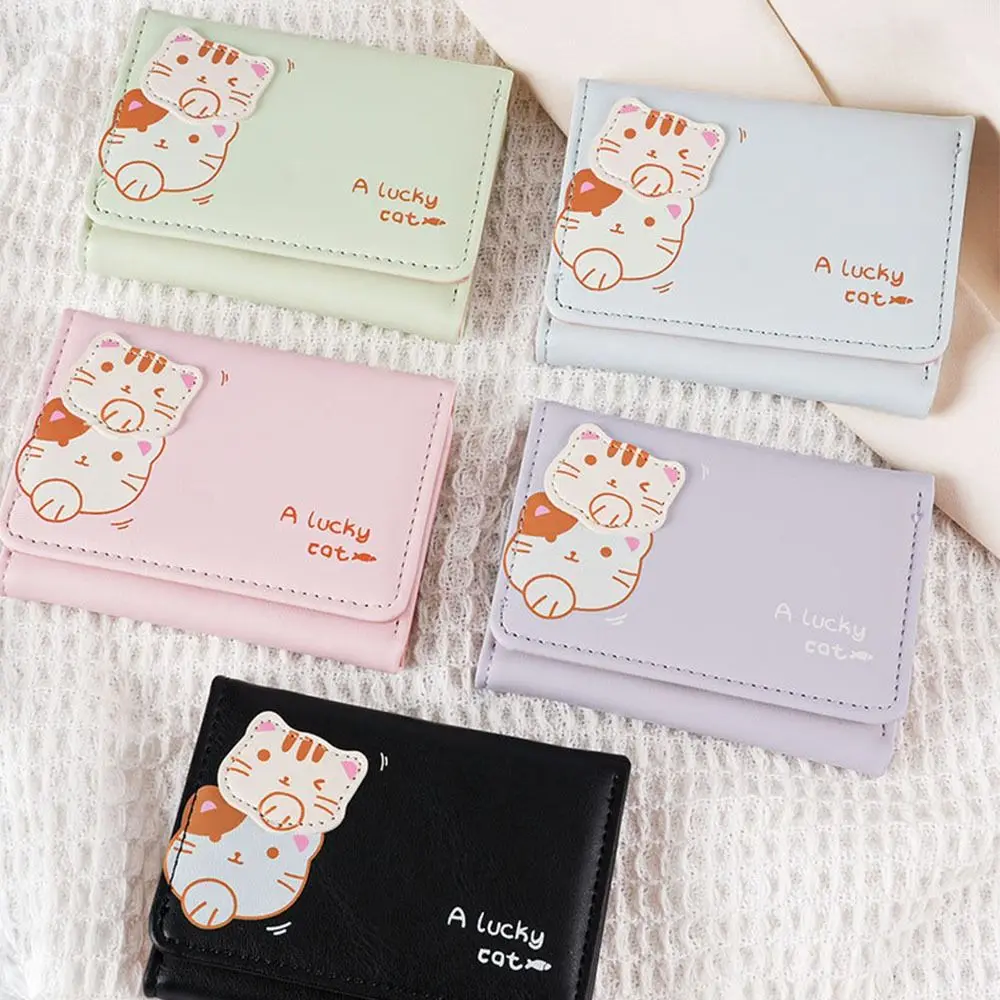

INS Cute Cat Coin Purse Women Fashion Short Wallet PU Leather Tri-Fold Wallet Lightweight ID Card Holder Travel Cash Coin Bag