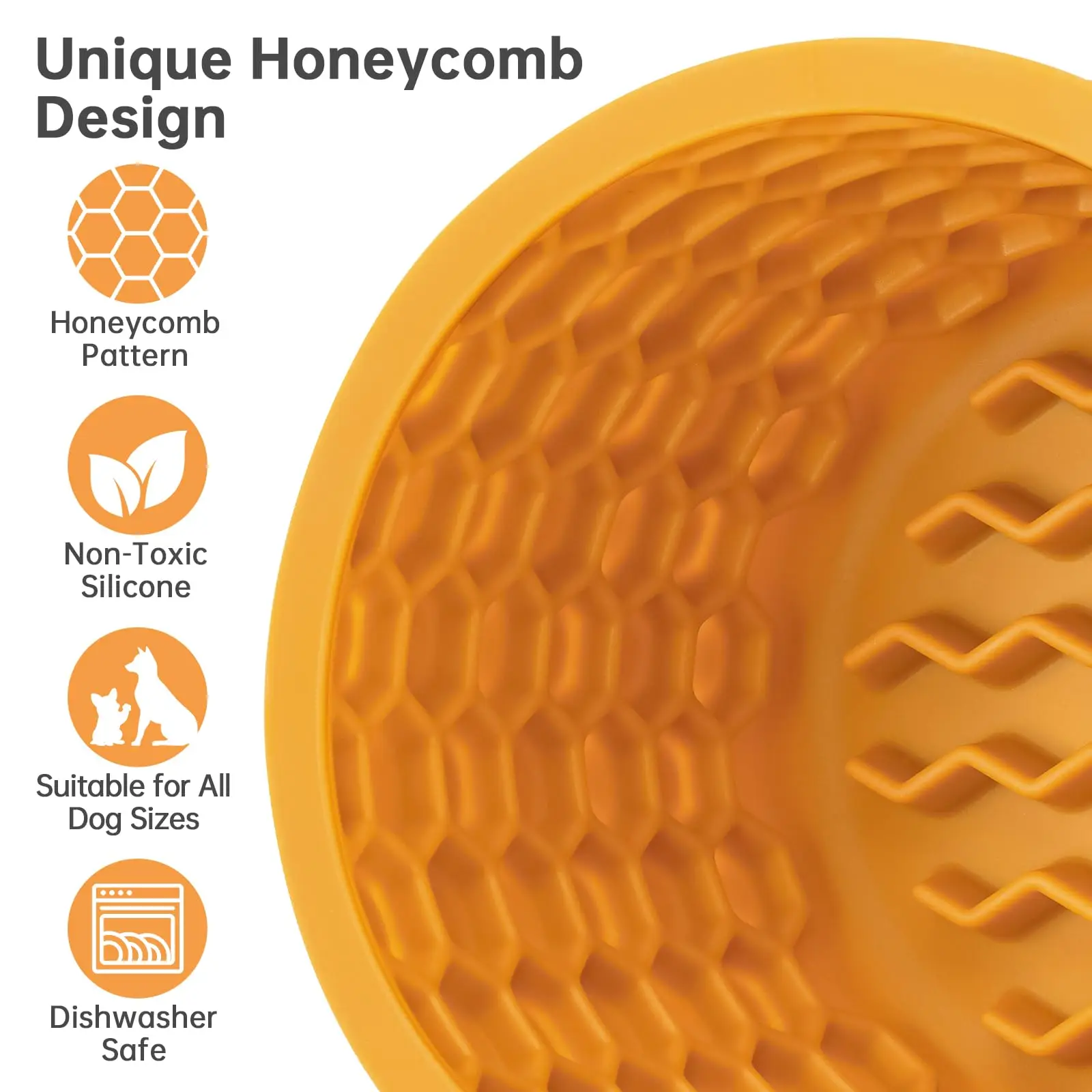 새로운 실리콘 강아지 슬로우 피더 그릇, 허니콤 리크 매트 포함, 먹이를 느리게 하고 불안 완화에 도움, 식기세척기 및 냉동실 사용 가능