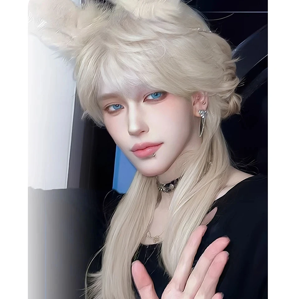 OLACARE Synthetic Color Handsome Synthetic Wig With Bang Medium Natural Wavy Hair Wig for Man or Women Cosplay Heat Resistant