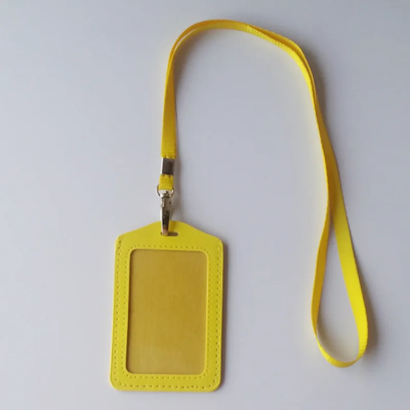 PU Leather Working Permit Case with Lanyard Work Pass Access Employee\'s Card Cover Sleeve Neck Strap ID Tag Name Badge Holder