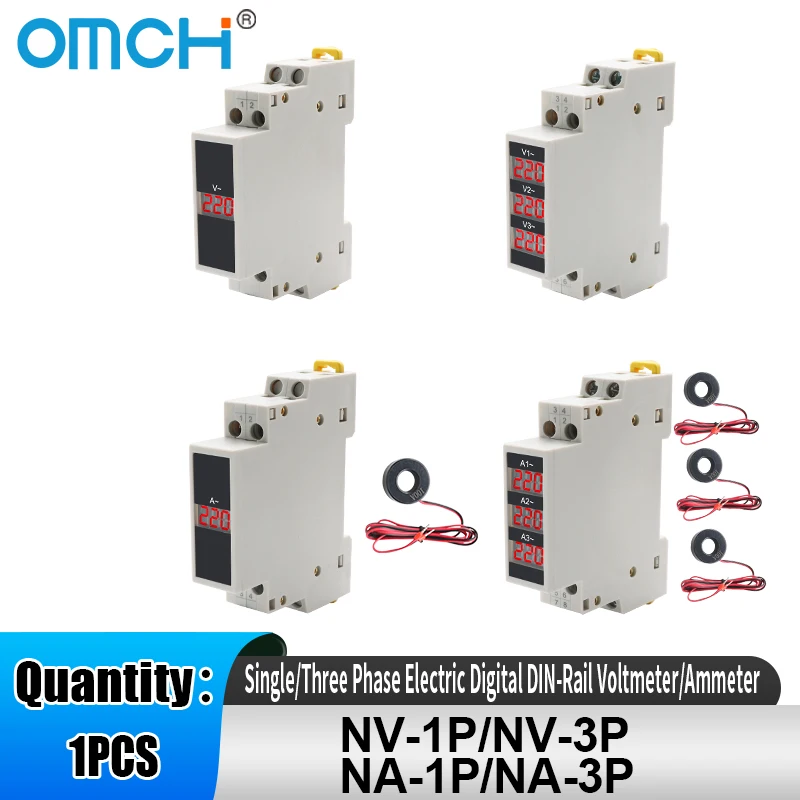 

OMCH 1PCS Single/Three Phase Electric Digital DIN-Rail 80-500V Voltmeter/Ammeter Mini Digital Display Modular LED Detector