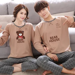 Cartoon Cute Pajamas Set For Women Men Cotton Couples Homewear Autumn Spring Long Sleep Tops Pant Nightwear Mujer hombre