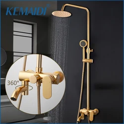 KEMAIDI Zirconium Gold Bathroom Shower Faucet Set Bathtub Mixer Tap W/ Hand Shower Spray Bath Shower Cold Hot Water Mixer shower