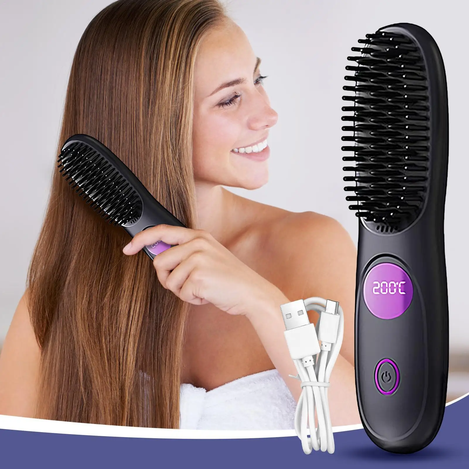 

Cordless Hair Straightener Brush Portable Straightening Brush for Travel Mini Ionic Hot Comb Straightener for Women Fast Charger