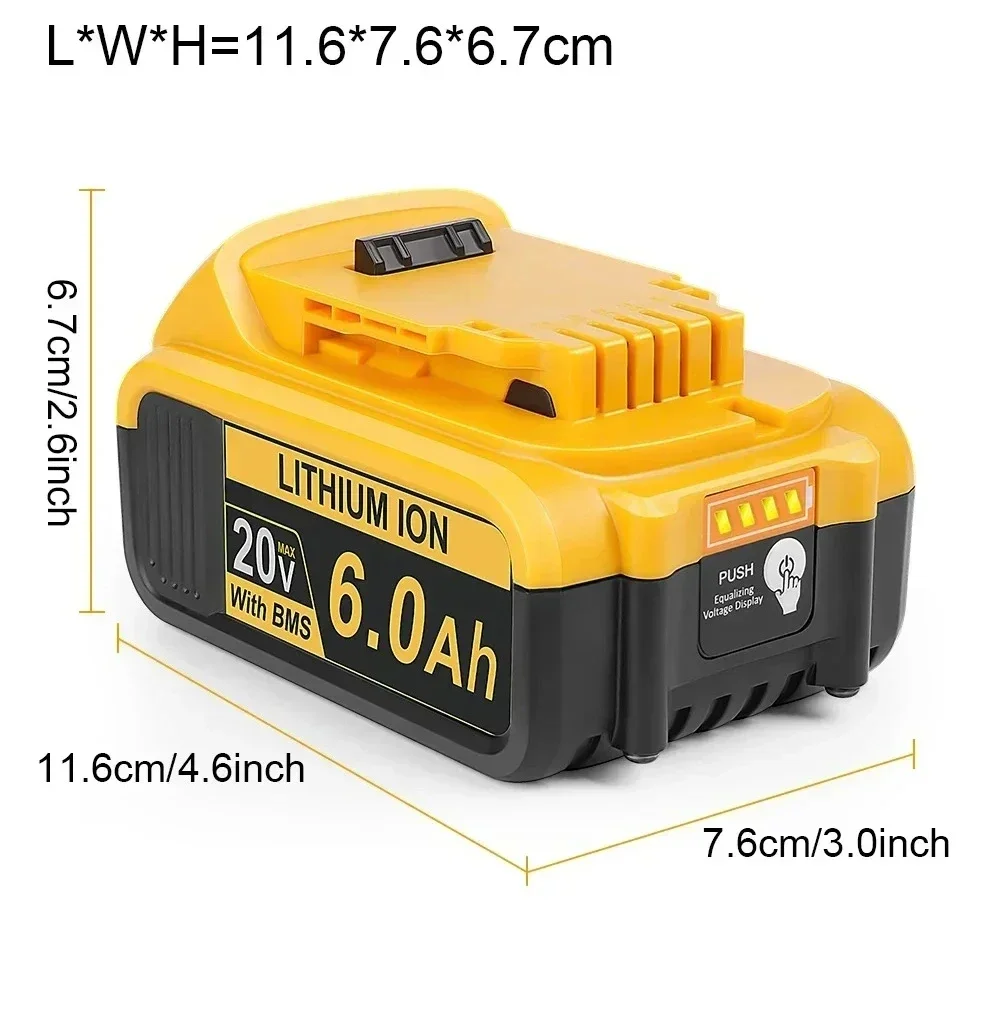 For DeWalt 6.0/8.0Ah Original 20V MAX Tools Battery  Compatible with DCB184 DCB181 DCB182 DCB200 DCB206 Electric Tool Battery