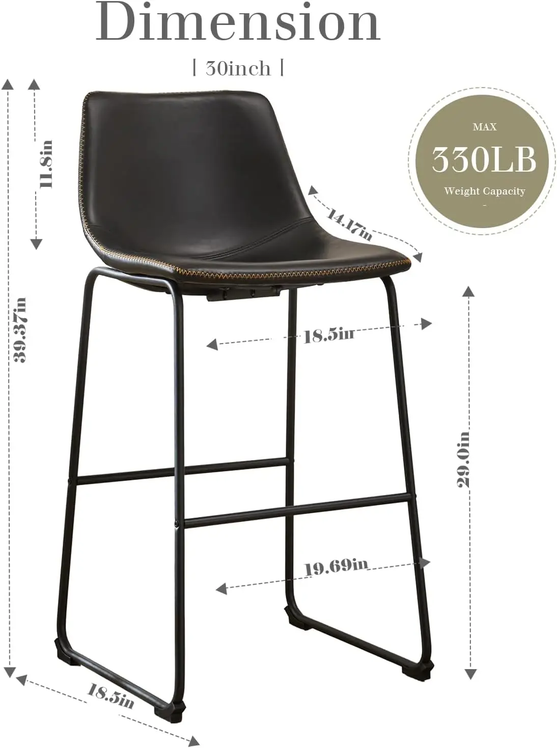 30 Inch Counter Height Bar Stools Set of 4, Modern Faux Leather High Barstools with Back and Metal Leg, Bar Chairs for Kitchen