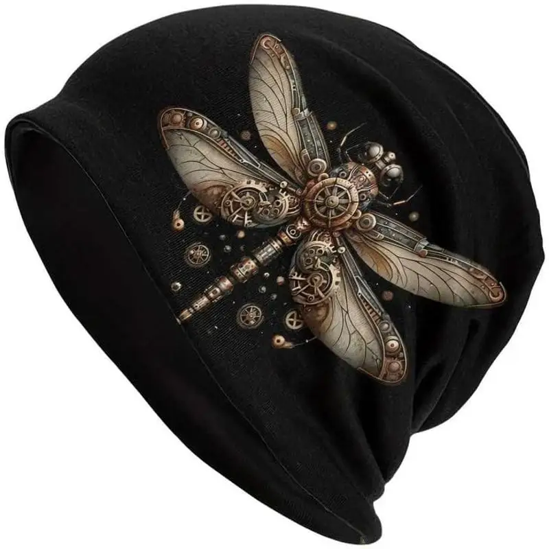 Premium Retro Boho Style Slouchy Beanie Dragonfly Print Knitted Hat for Women Men Stocking Cap Slouchy Headwear