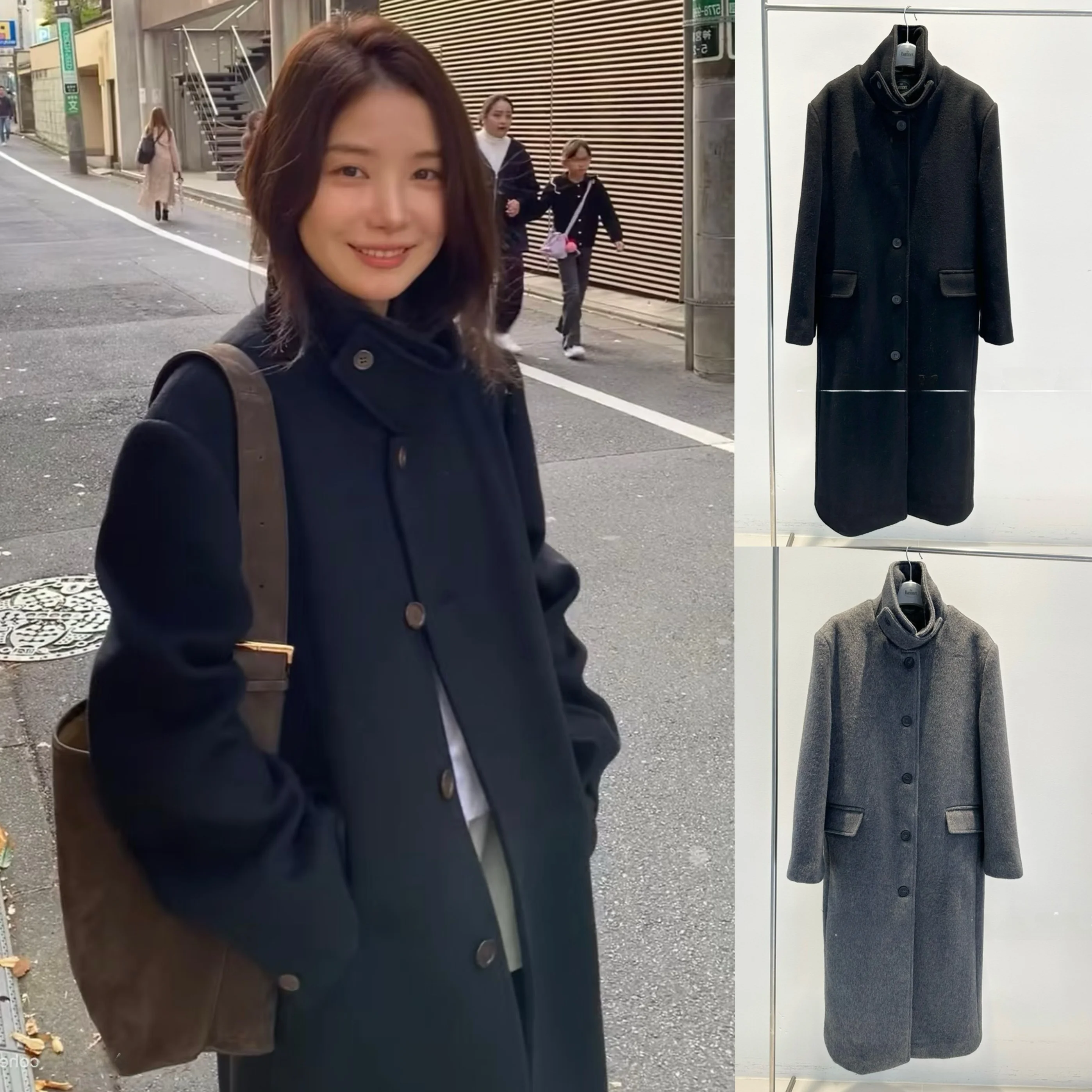 

Slimming Effect Loose Fit Woolen Coat Collared Commuter Sle Long Sve Collar Button up Women's Faion Outerwear
