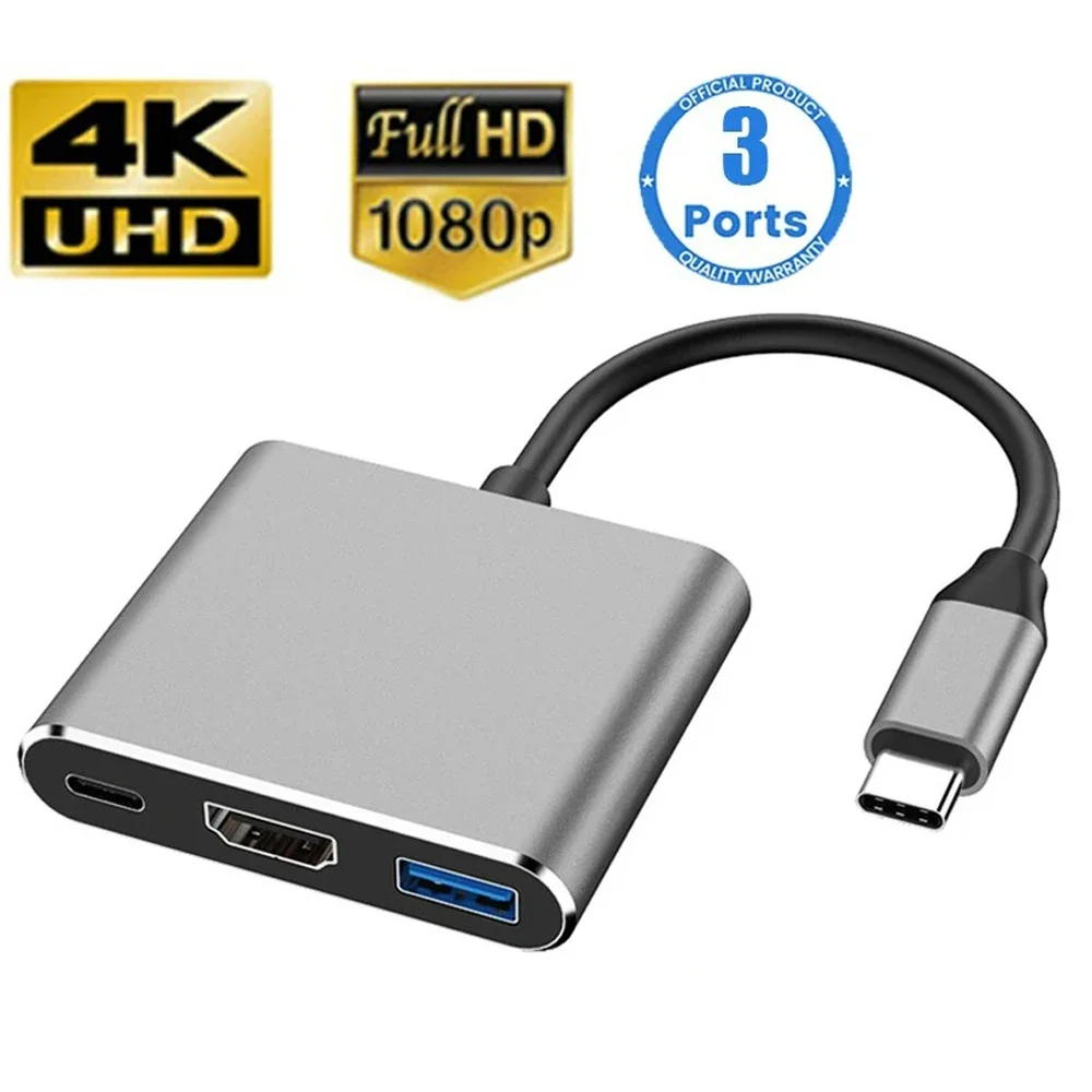 3-IN-1 USB 3.1 to USB 3.0 Charging Converter High Speed Data Transfer USB HUB Type-C to HDMI-Compatible Adapter for PC Laptop