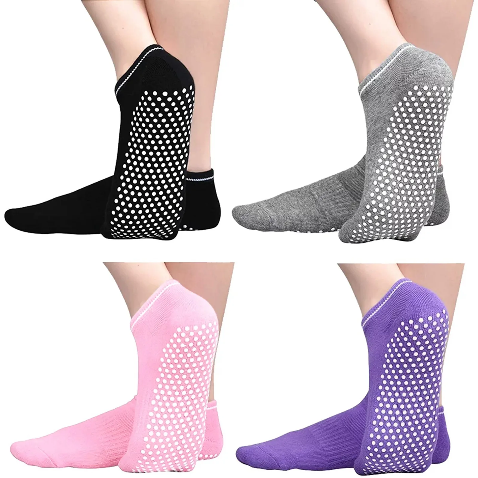 

4 Pairs Slip Socks Non Slipper Yoga Trampoline Socks With Grips Sticky Home Athletic Socks For Adult Women