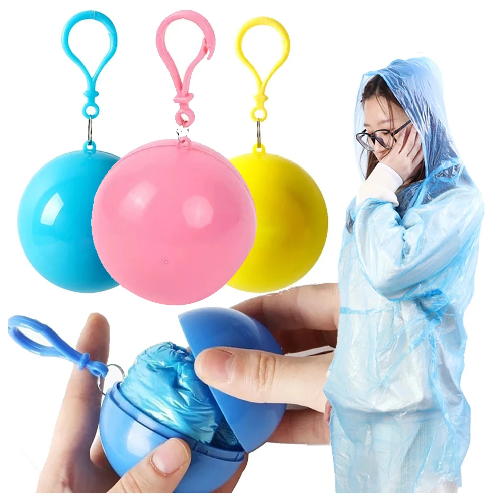 Travel Raincoats Ball Mini Disposable Thicken Rainproof Ponchos with Keychain Climbing Waterproof Rainwear Cape For Men Women