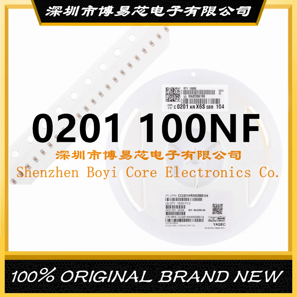 

Original 0201 Chip Capacitor 100nF(104) ±10% 6.3V X6S CC0201KRX6S5BB104