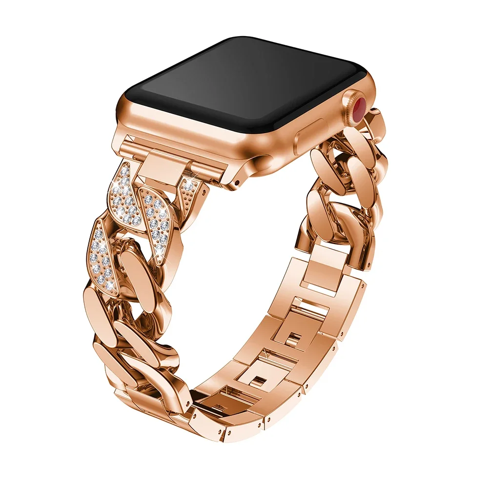 Metal Stainless Steel band For Apple Watch Ultra/2/3 11 10 42/46mm 9 8 7 45/41mm Luxury Diamond Strap iWatch 6 5 4 3 SE 44/40mm